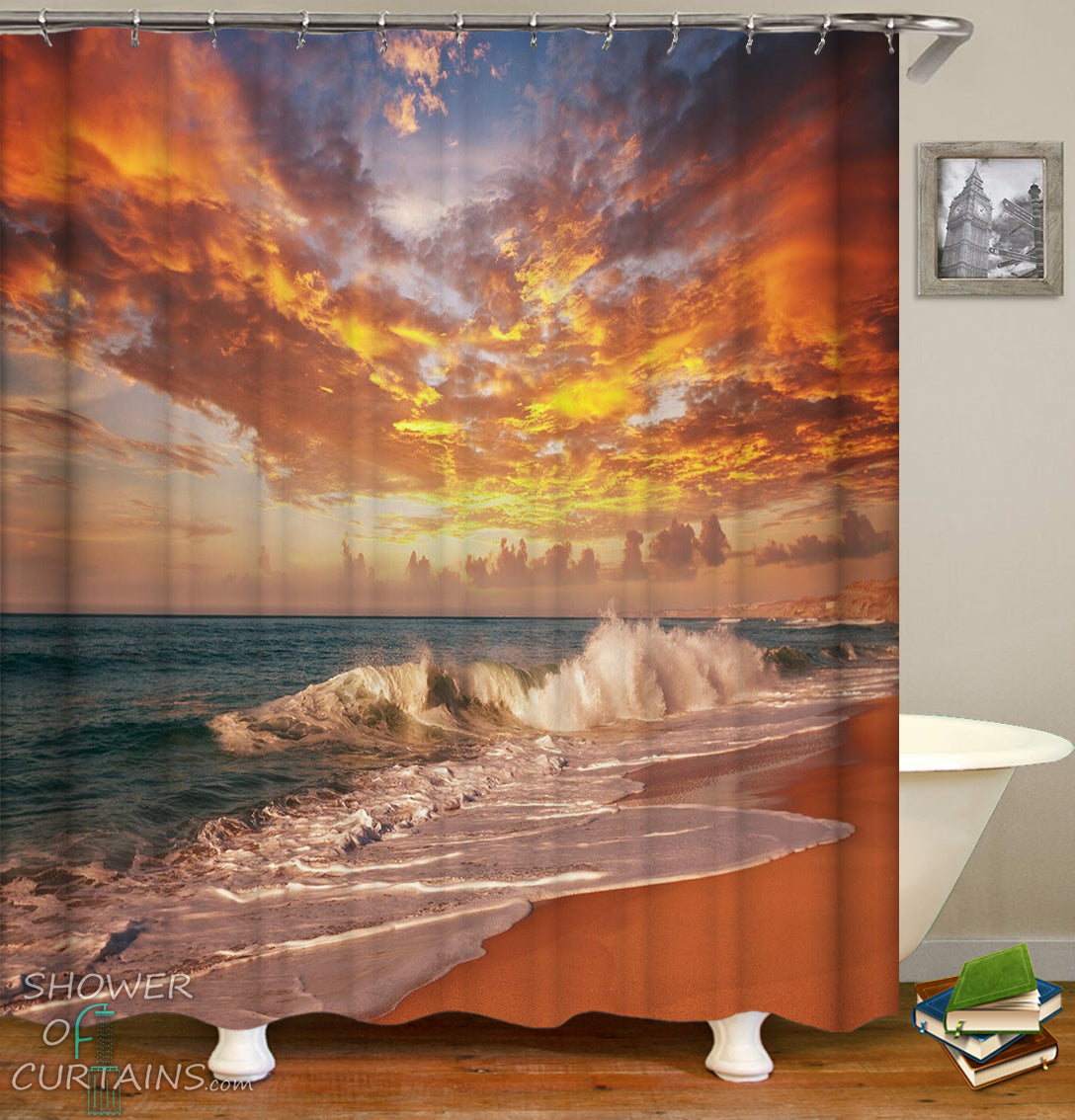 Outdoor Garden Shower Curtain, Summer Beach Palm Tree Ocean Seascape Through White Wooden Windows Tropical Island Blue Green Bath Curtain, Waterproof Bathroom Decor With Hooks, 180X180cm/ 71X71 In - View #2