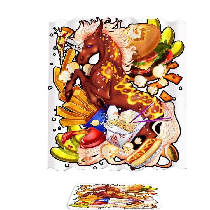 Cool Decorative Shower Curtains Junk Food Fast Food Funny Unicorn