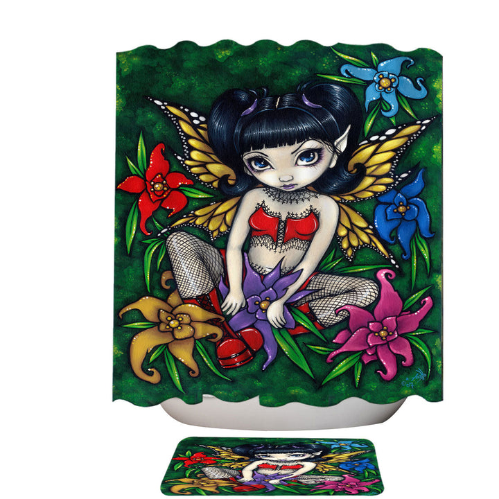 Cute Shower Curtains Goth Fairy Fishnets and Flowers