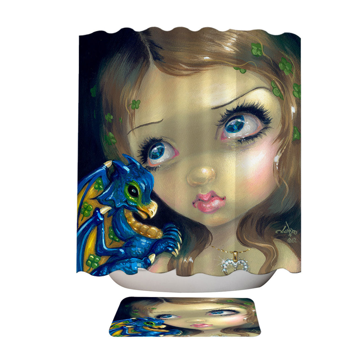Faces of Faery _190 Clover Girl and Dragonling Fabric Shower Curtains
