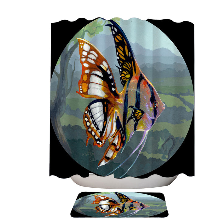 Fine Art Flying Fish Butterfly Winged Angelfish Shower Curtain