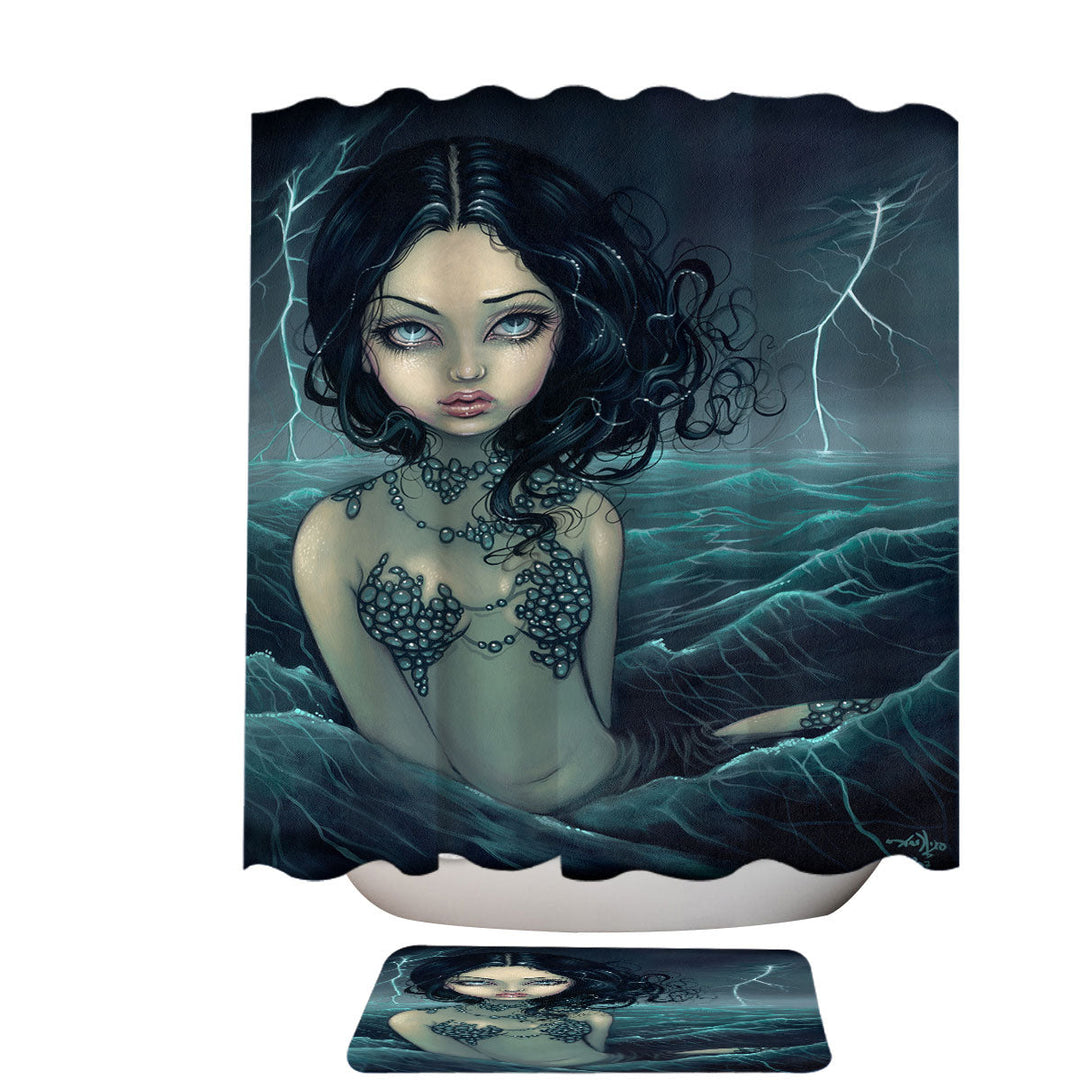 Lightning Shower Curtain Sea Storm The Luminous Eyed Mermaid
