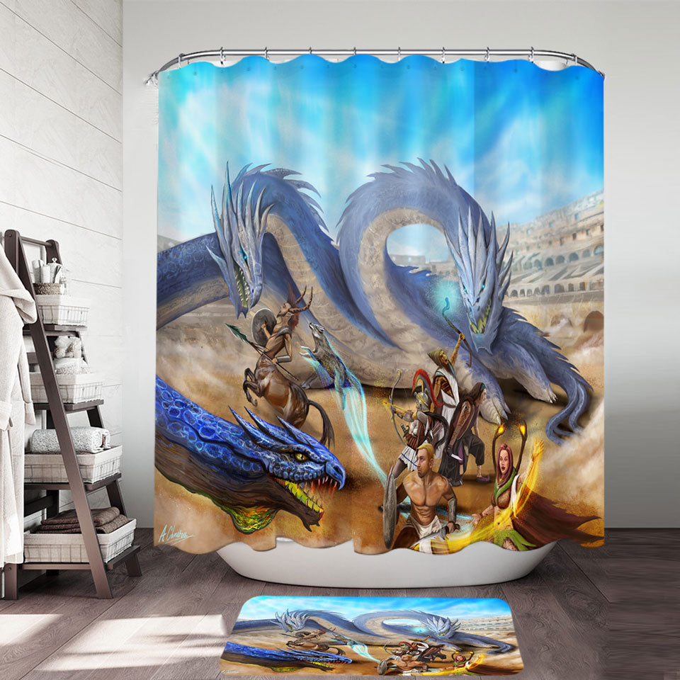 Action Fight Scene Fantasy Art Shower Curtains for Boys
