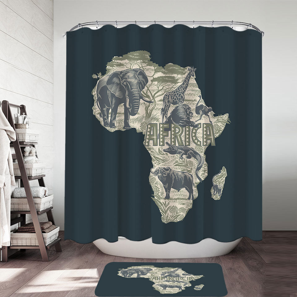 Africa Map and Animals Shower Curtains