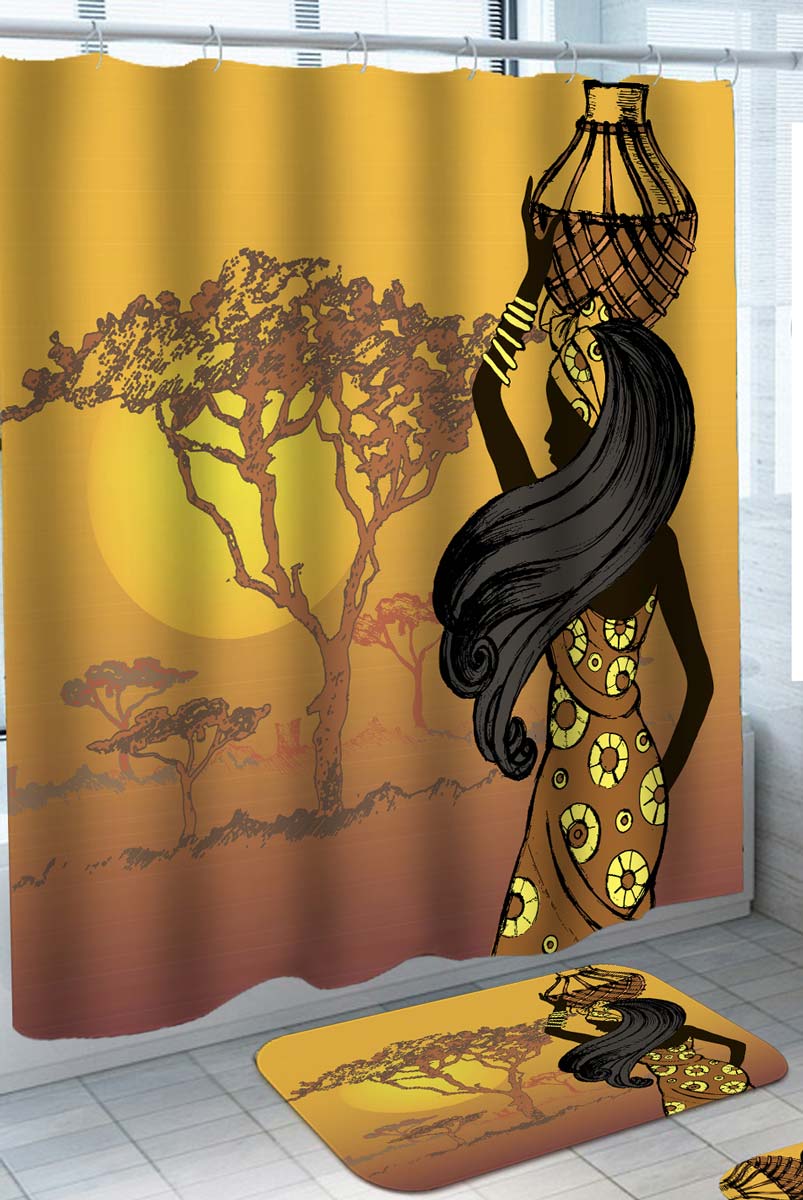 African Landscape and Beautiful Girl Shower Curtain