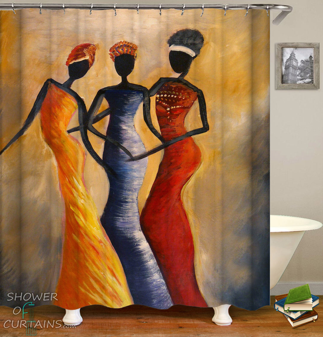 African Print Shower Curtain - African Ladies Art Painting