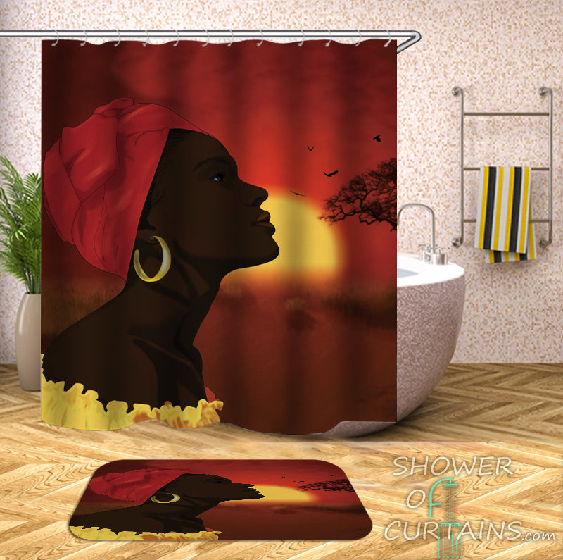 African Shower Curtain of African Woman Over The African Horizon
