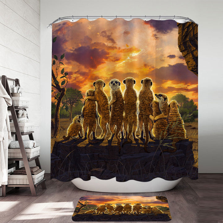 Animals Art Sunset Meerkats Suricate Shower Curtain