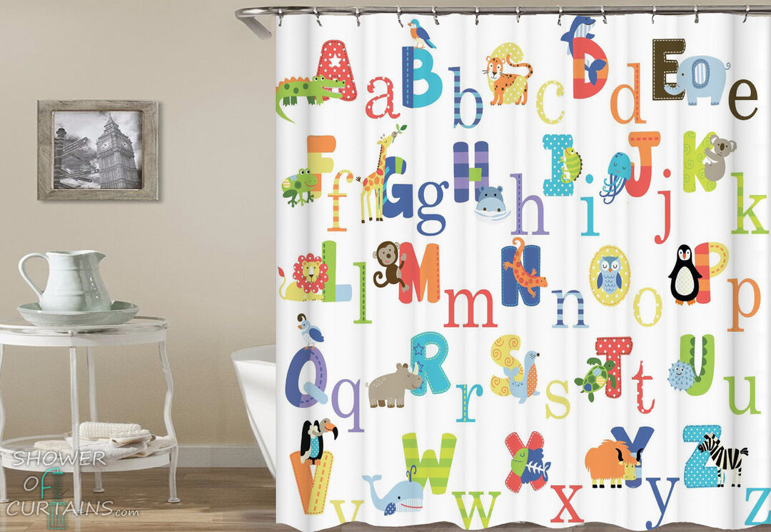 Animals Alphabet Shower Curtain - Children's Shower Curtains