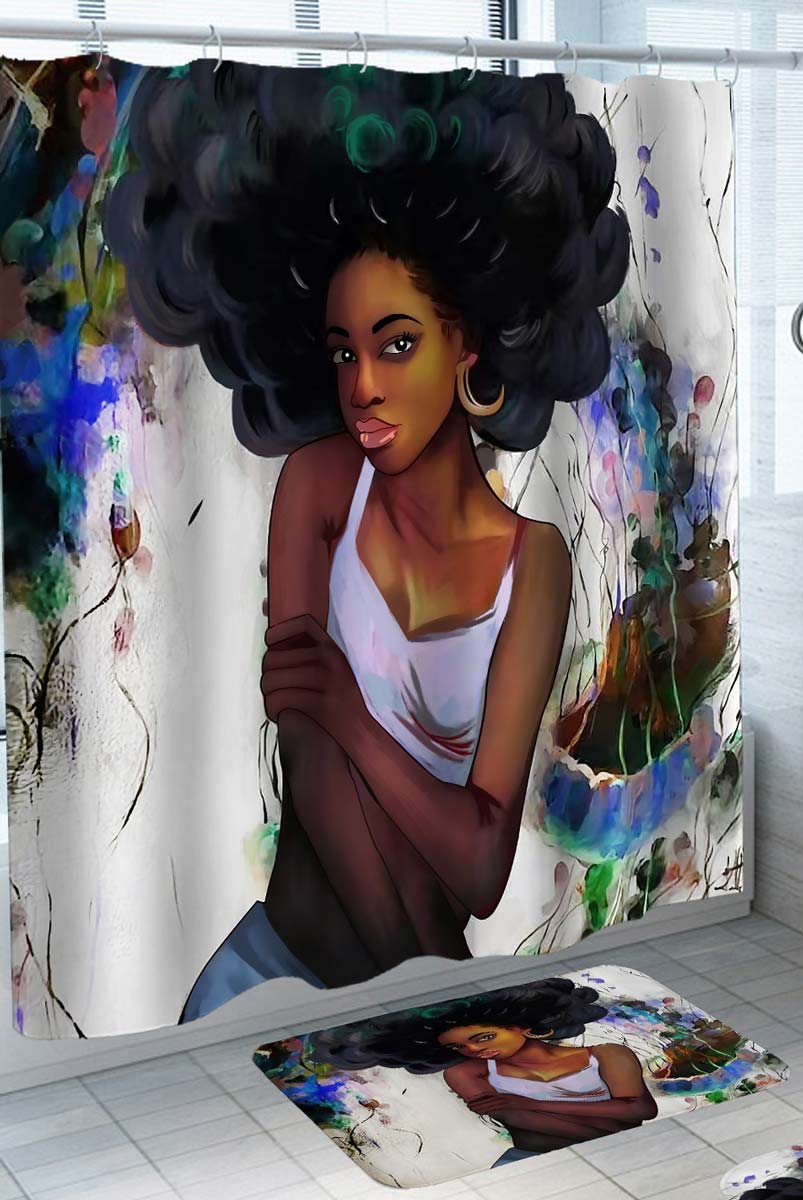 Art Painting Beautiful Black Girl Shower Curtain