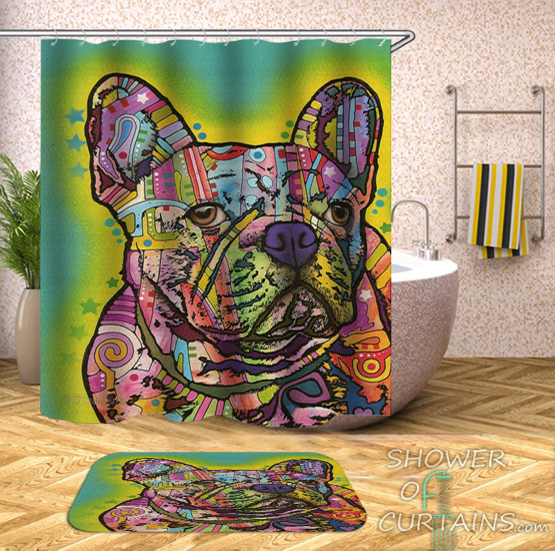 Art Dog Shower Curtain of Colorful Bulldog Shower Curtain