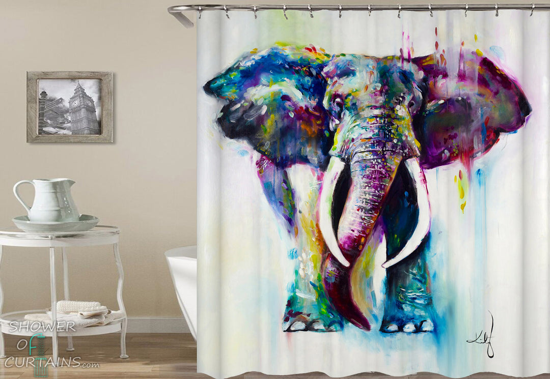 Art Elephant Shower Curtain of Powerful Elephant Art Painting