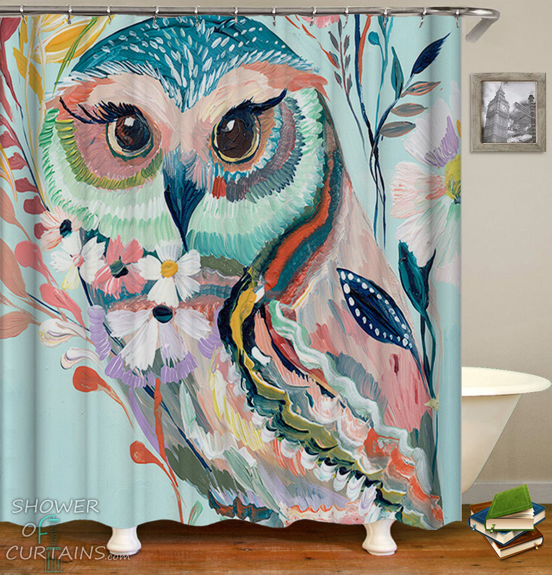 Art Painting Owl Shower Curtain