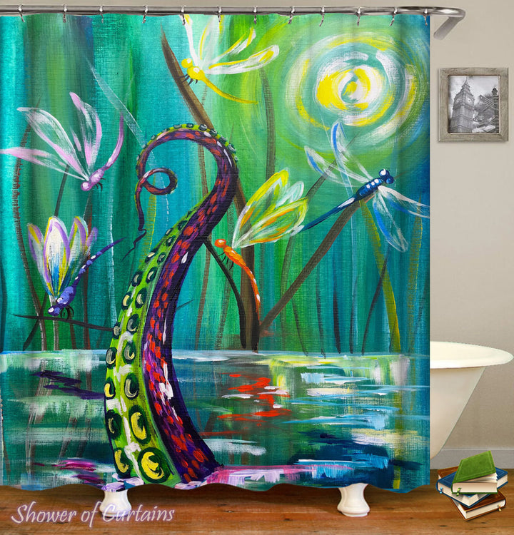 Art Shower Curtain of Dragonflies And Octopus' Tentacle