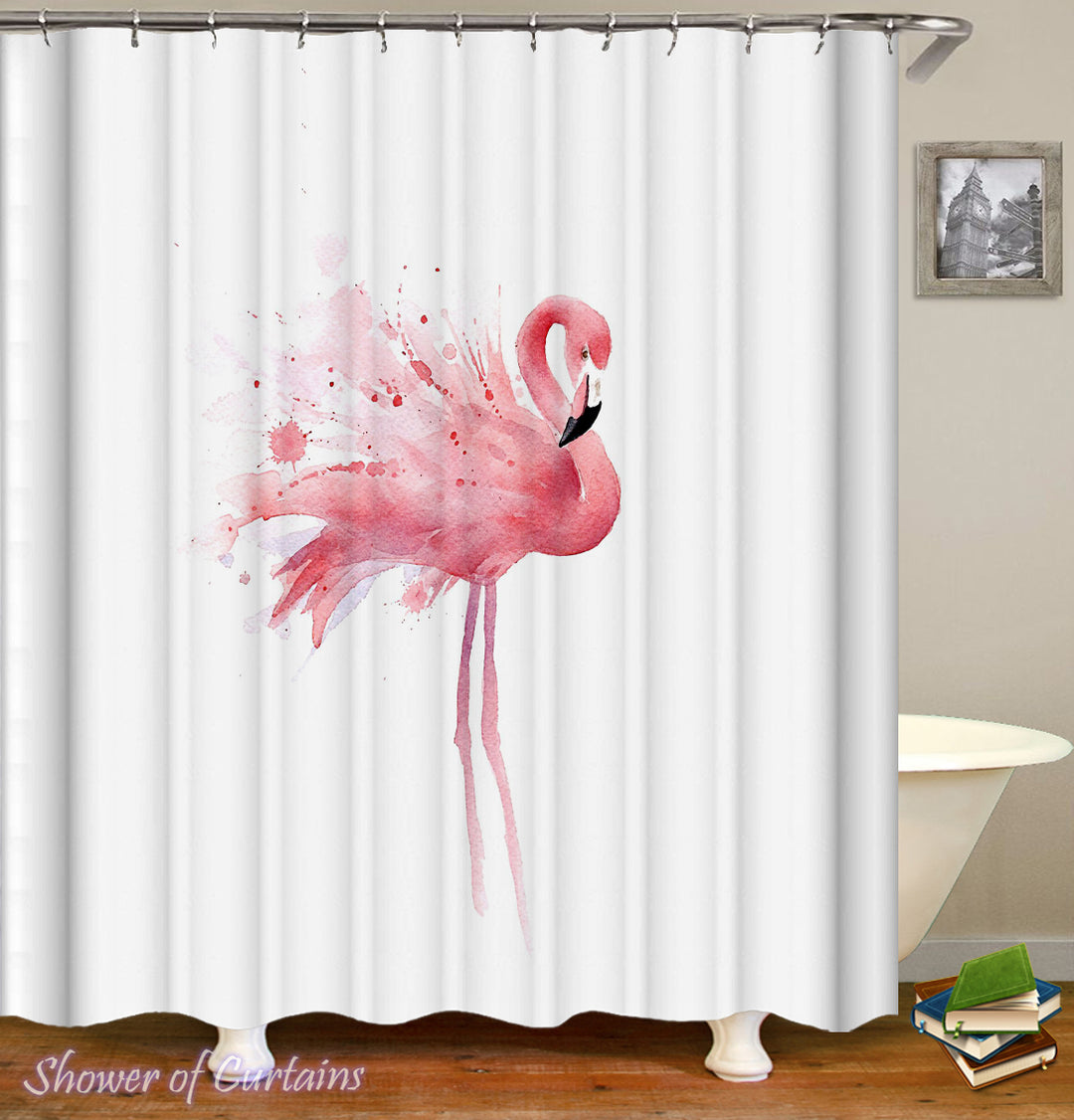 Art shower curtains - Single Flamingo Painting