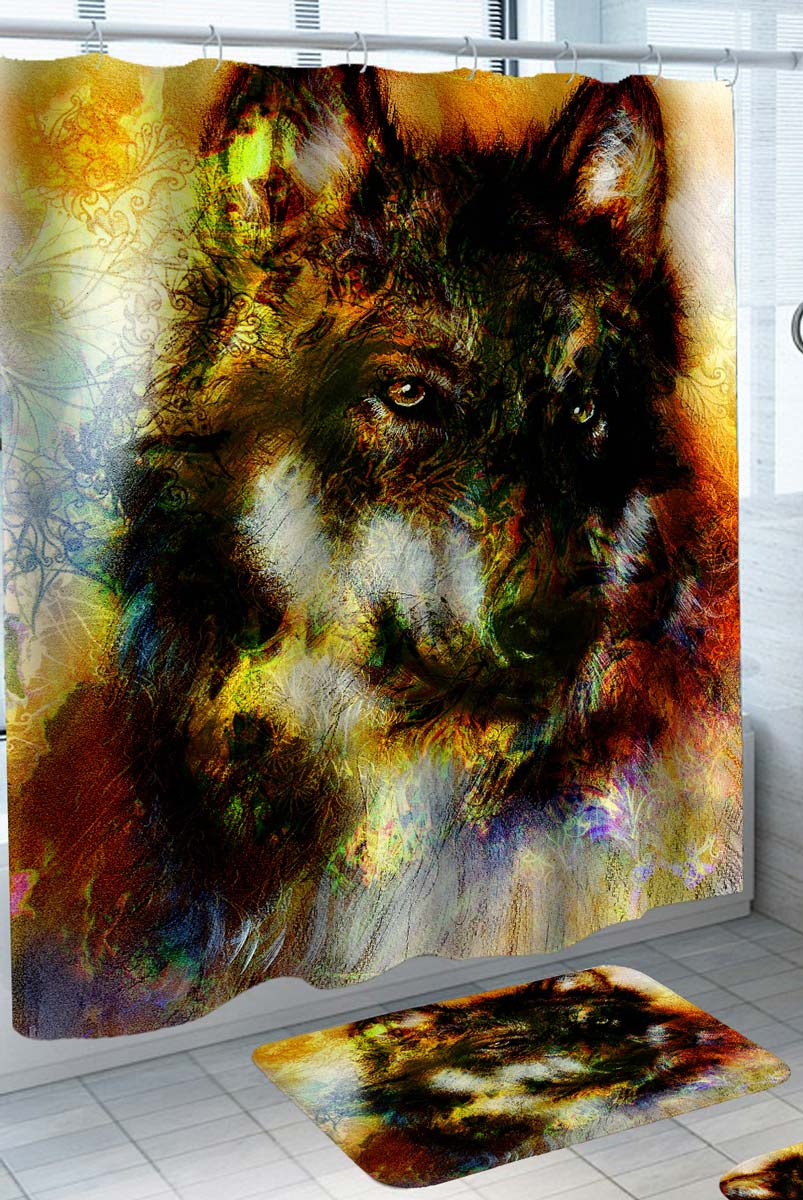Artistic Dark Warm Colors Wolf Shower Curtain