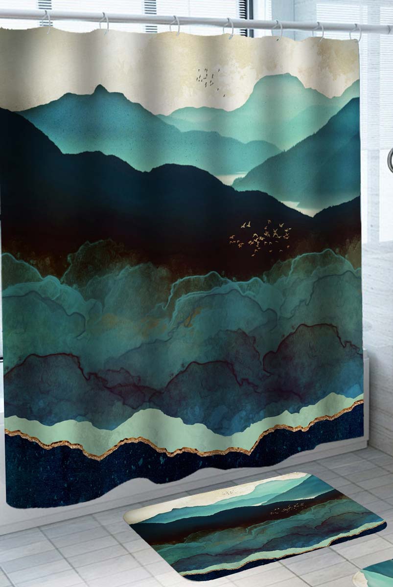 Artwork Abstract Green Mountains Shower Curtain