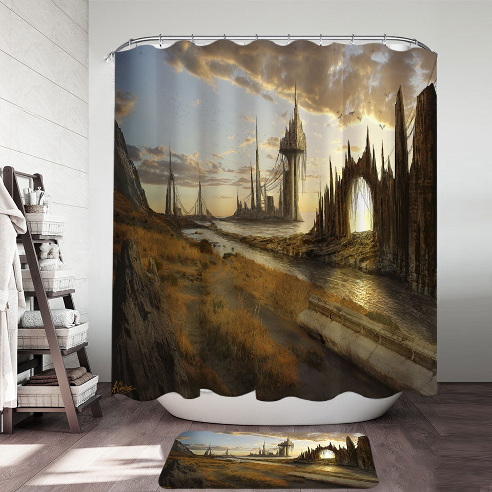 Atalantian City Luminous Ages Fantasy Art Shower Curtain