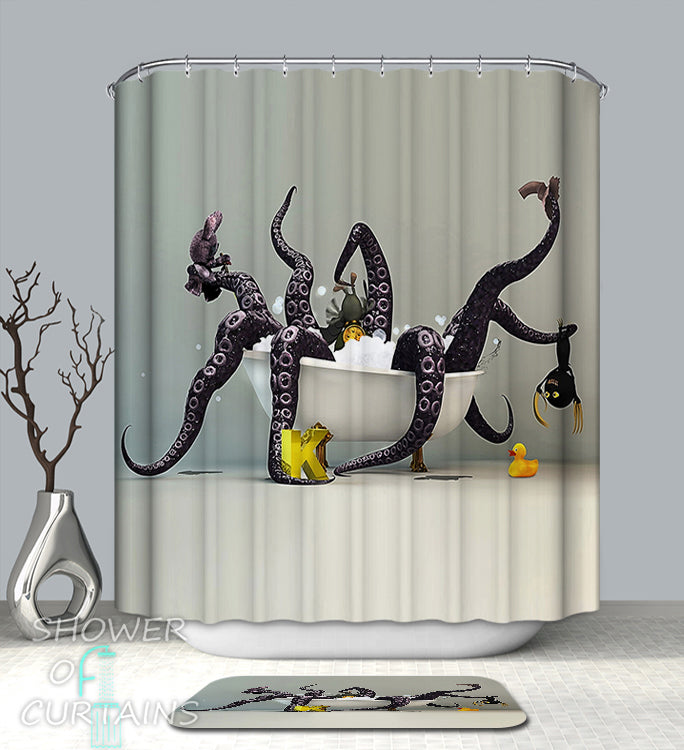 Bathing With The Kraken Shower Curtain - Cool Shower Curtains