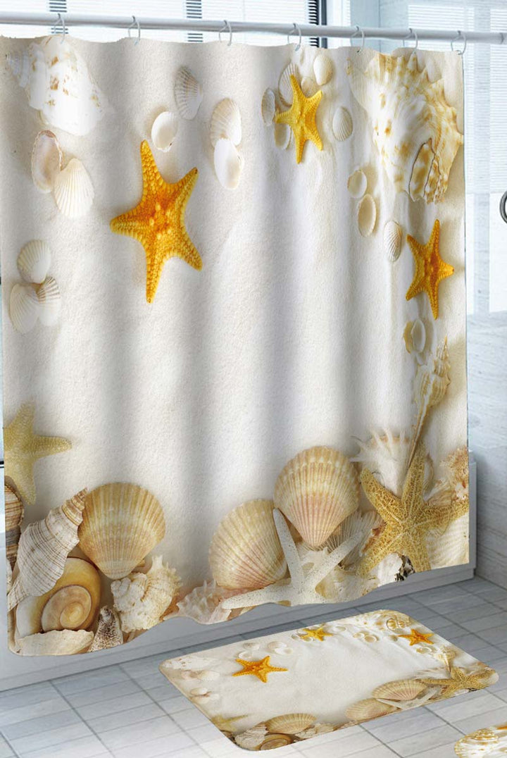 Beach Themed Shower Curtain Beach Full of Shells and Starfish