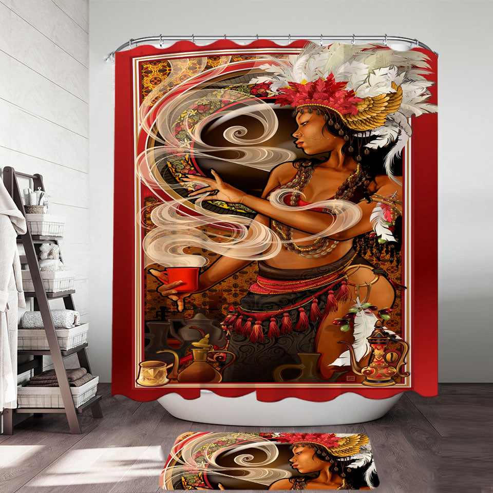 Beautiful Black Girl Shower Curtain Goddess of Coffee