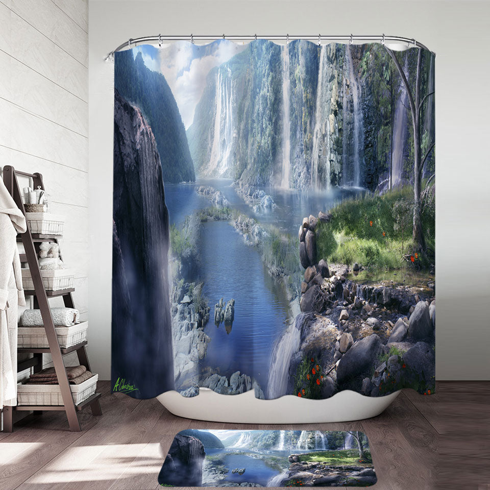 Beautiful Nature Waterfall Shower Curtain Paradise Bathroom