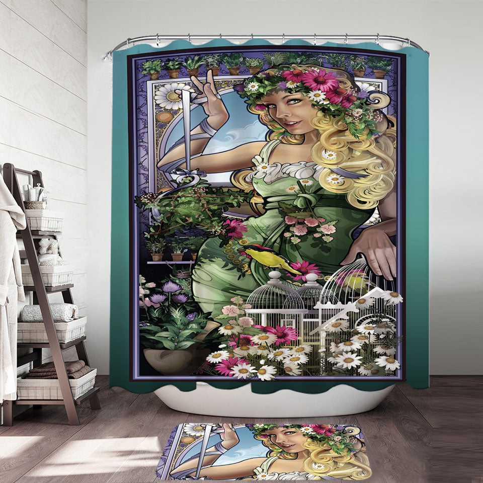Beautiful Shower Curtains Blond Girl Goddess of Herbs