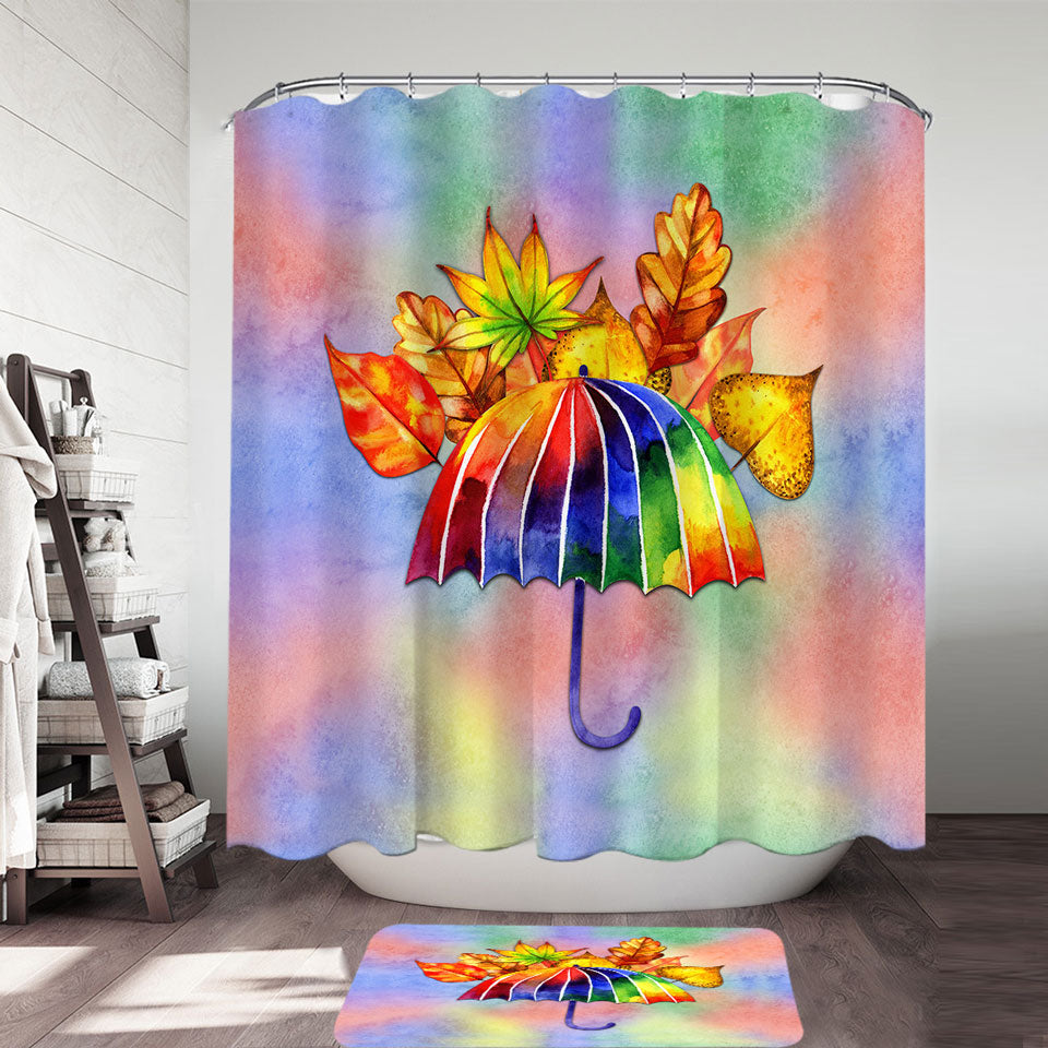 Beautiful Shower Curtains Colorful Umbrella and Autumn Leaves