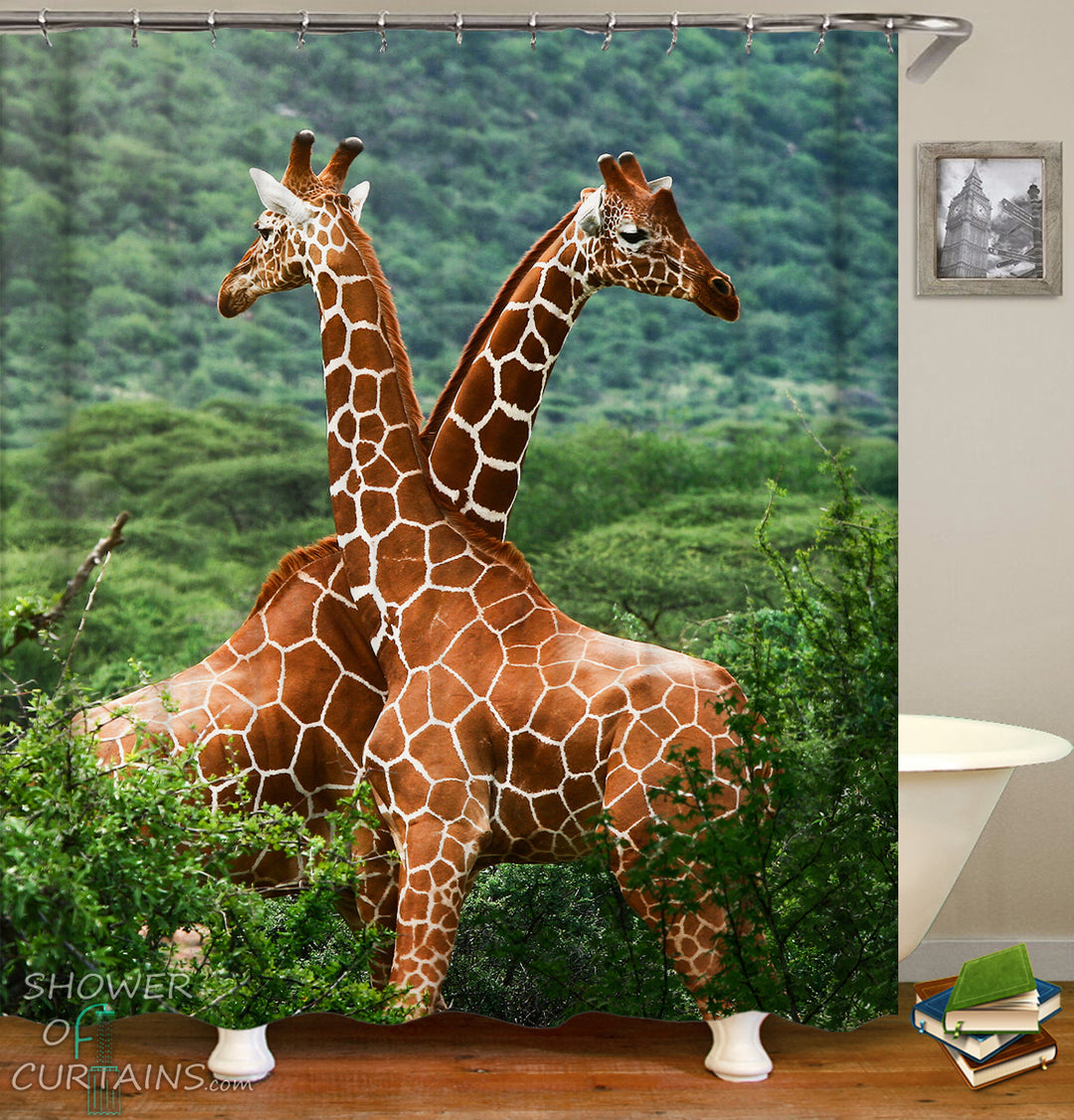 Beautiful Two Giraffes Shower Curtain