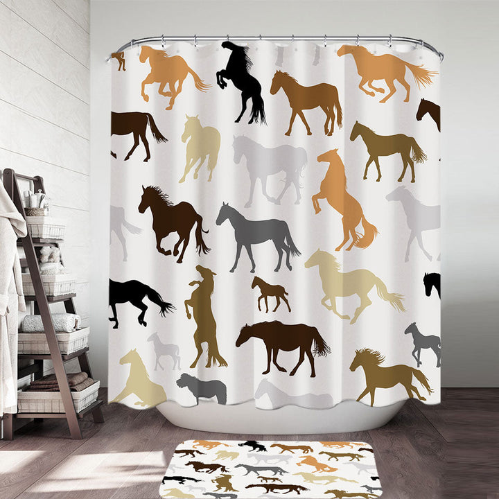 Black Grey Brown Beige Horses Shower Curtains