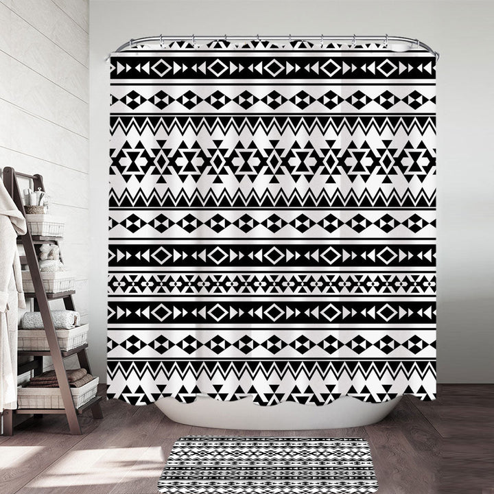 Black and White Aztec Stripes Shower Curtain