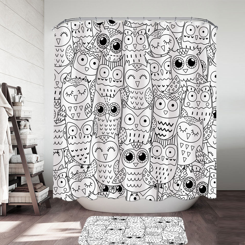 Black and White Owls Shower Curtains