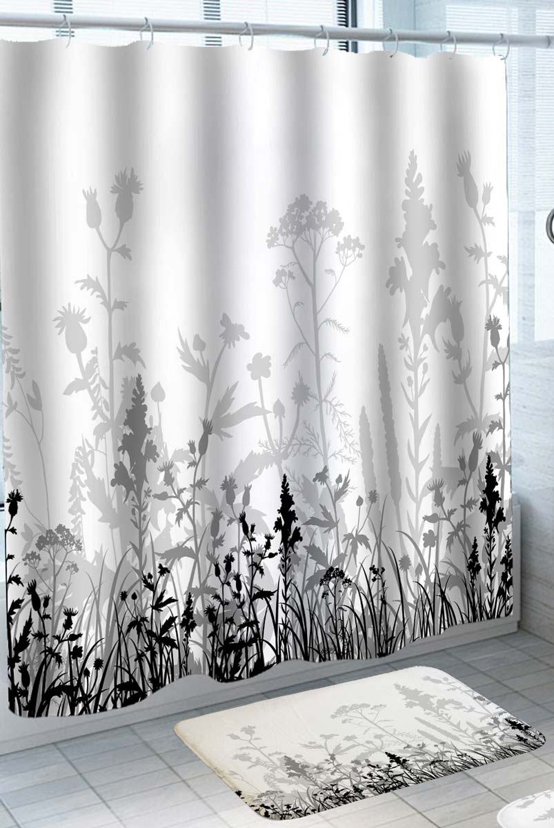Black and White Wild Weed Shower Curtain