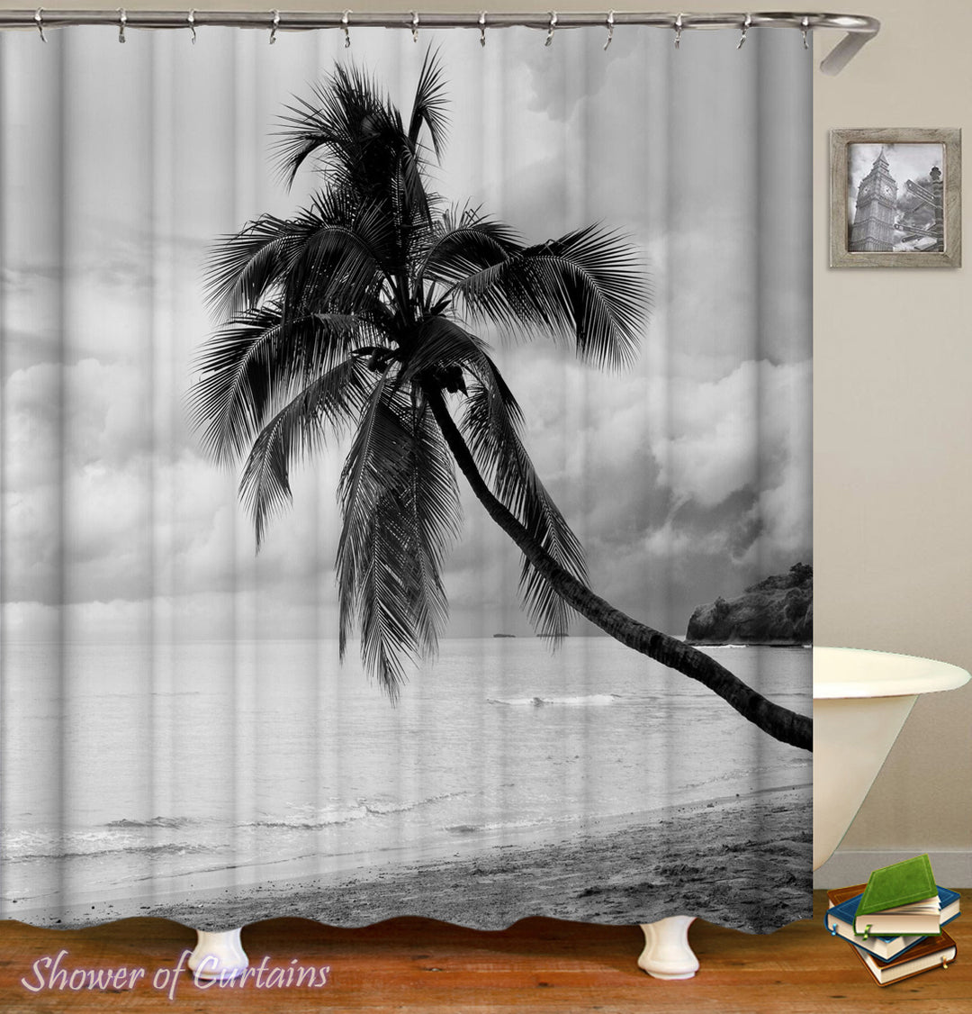 Black And White Coconut Tree shower curtain