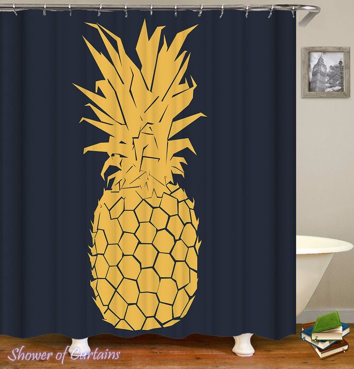 Black Background ft Yellow Pineapple Shower Curtain