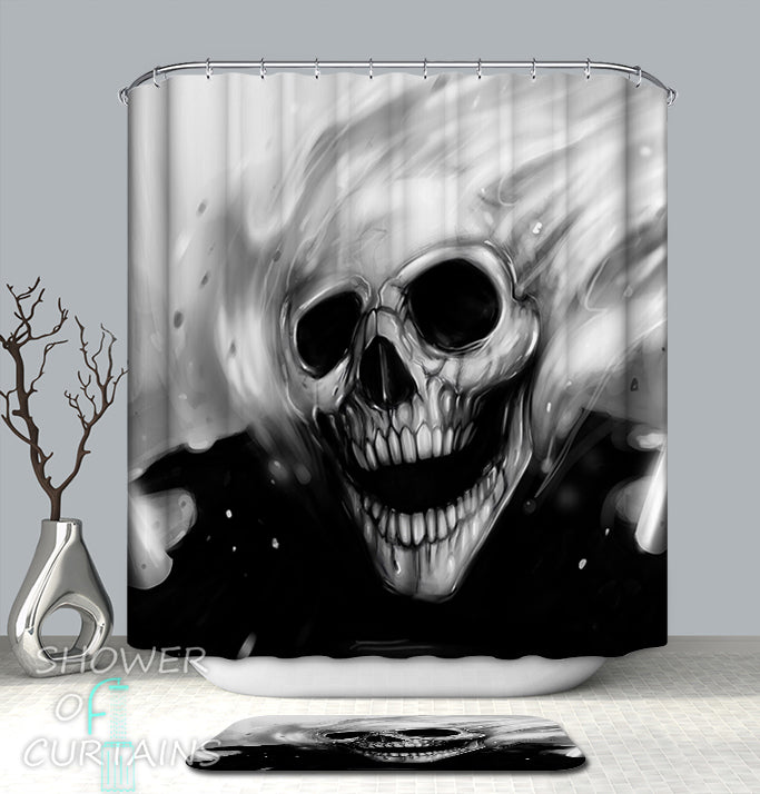 Black N White Skull Ghost Shower Curtain