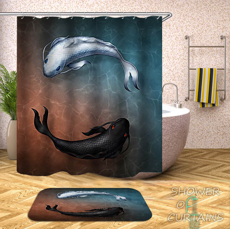 Black White Koi Fish Shower Curtain