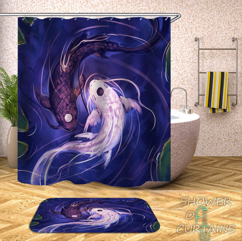 Shower Curtains of Black and White Koi Fish – Shower of Curtains