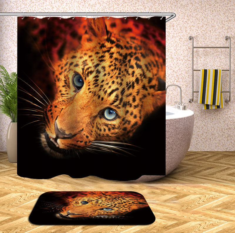 Blue Eyes Leopard Shower Curtains