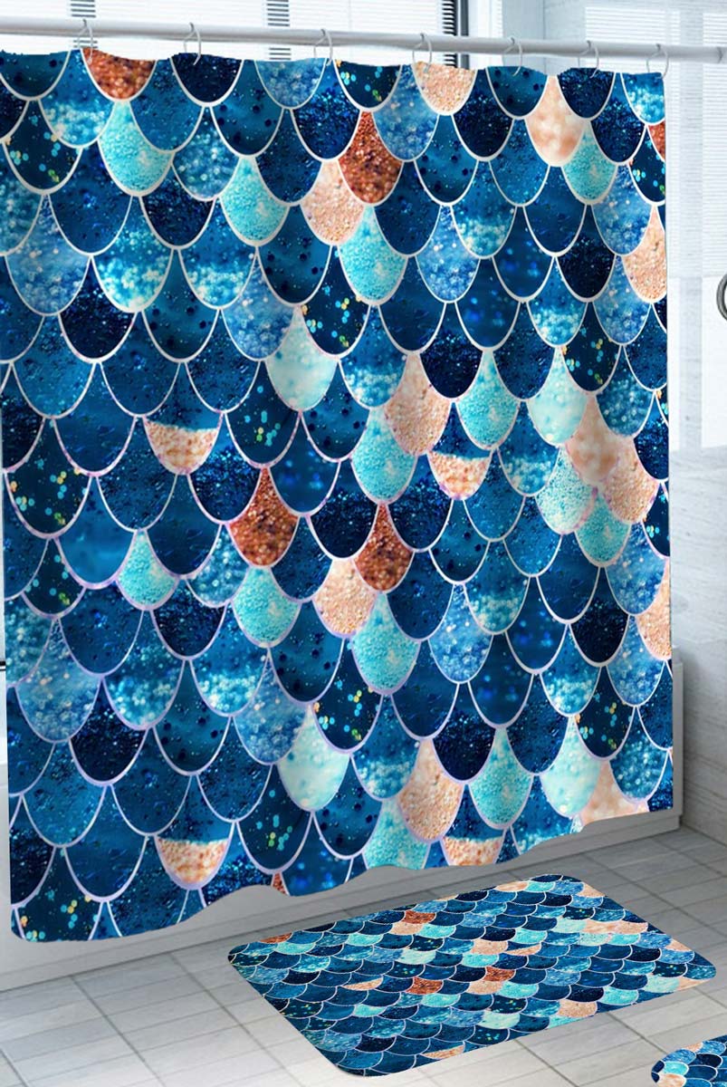 Bluish Sparkling Mermaid Skin Shower Curtain