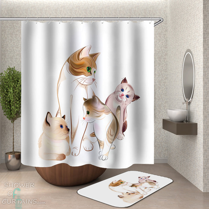 Cat Shower Curtain - Adorable Cats Painting