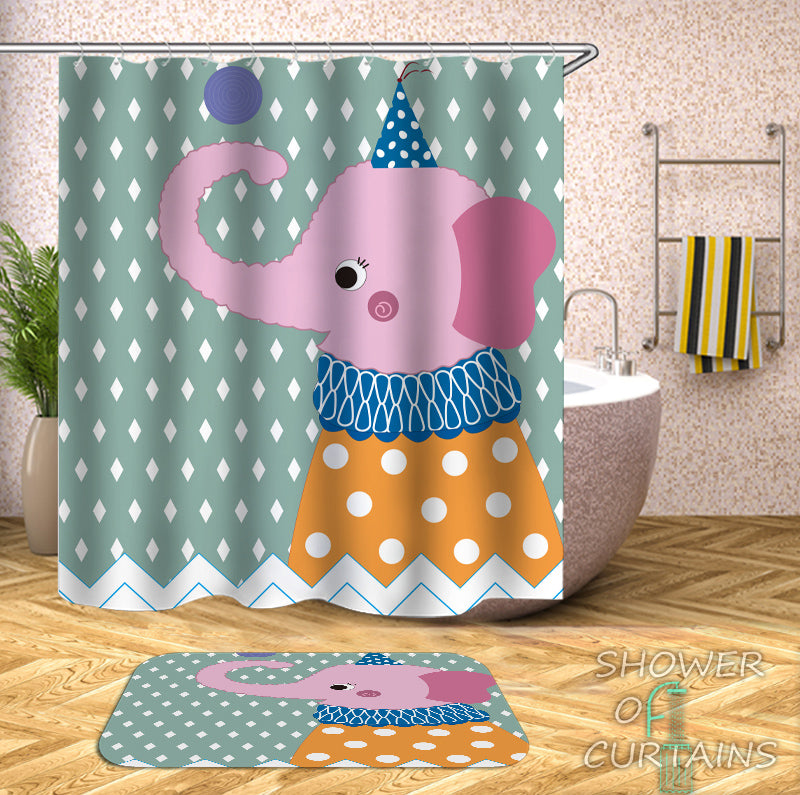 Childish Elephant Character Kids Shower Curtains