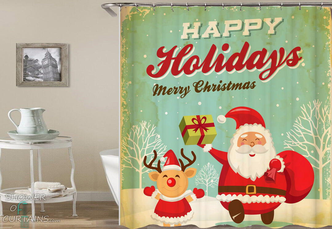 Christams Shower Curtains - Christmas Vintage Tin Plate