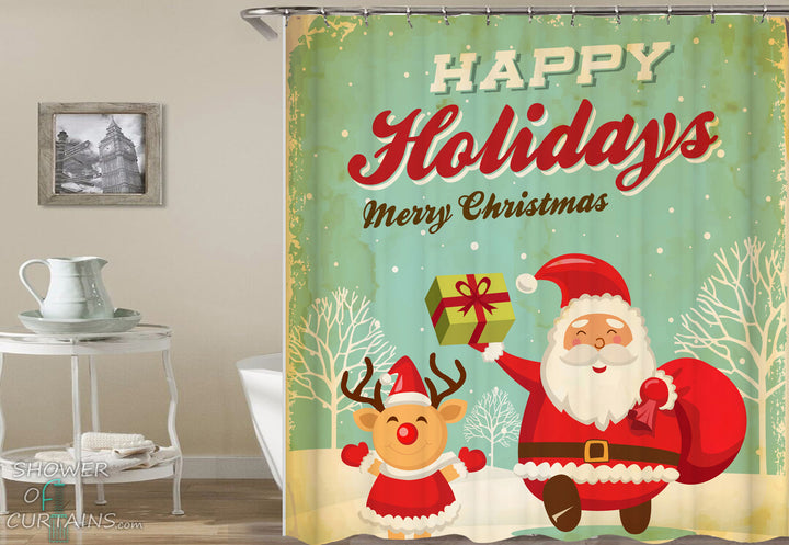 Christams Shower Curtains - Christmas Vintage Tin Plate