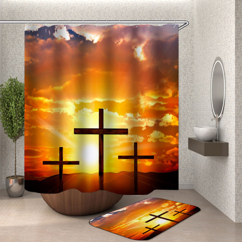 Christian Shower Curtain Inspiring Sunrise Christian Crosses