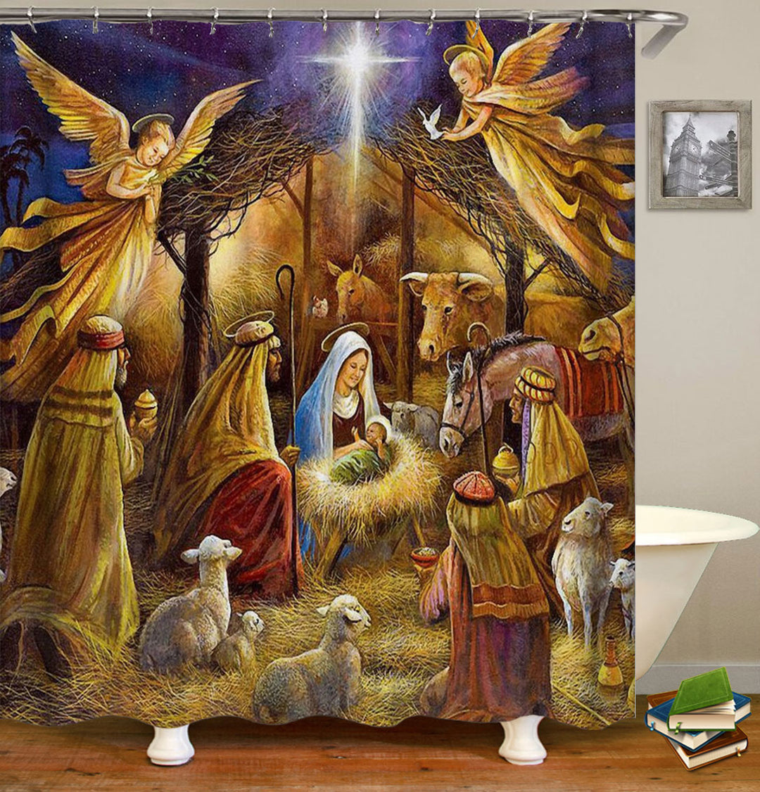 Christian Shower Curtain Nativity of Jesus Bathroom Decor