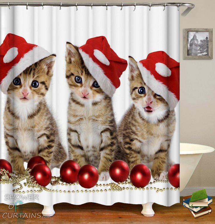 Christmas Shower Curtains of Santa's Kittens Shower Curtain