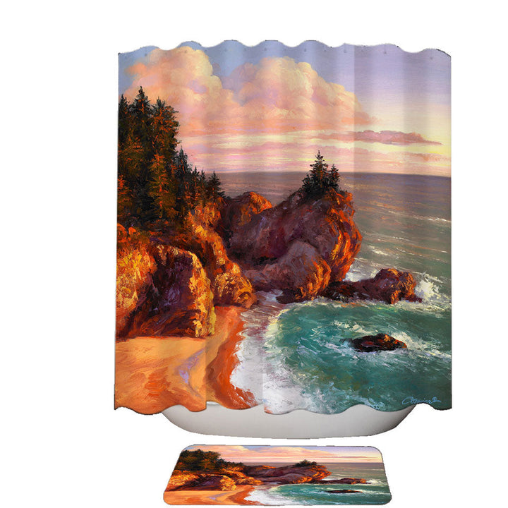 Coastal Art Painting Rocky Shores Shower Curtain