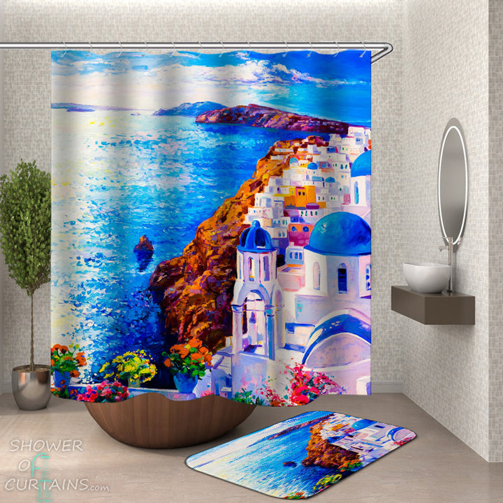 Coastal Shower Curtain - Painted Moroccan Coast