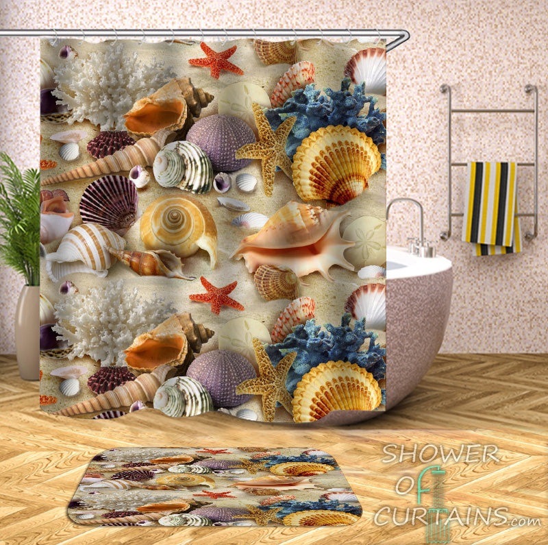 Colorful Beach Shower Curtain of Colorful Seashells
